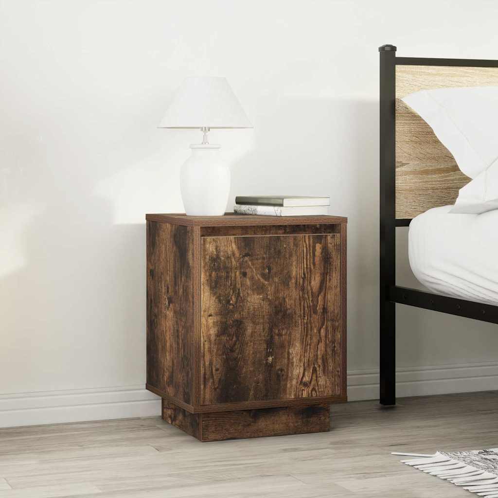 vidaXL Bedside Cabinets with LED Lights 2 pcs Smoked Oak 38x34x50 cm