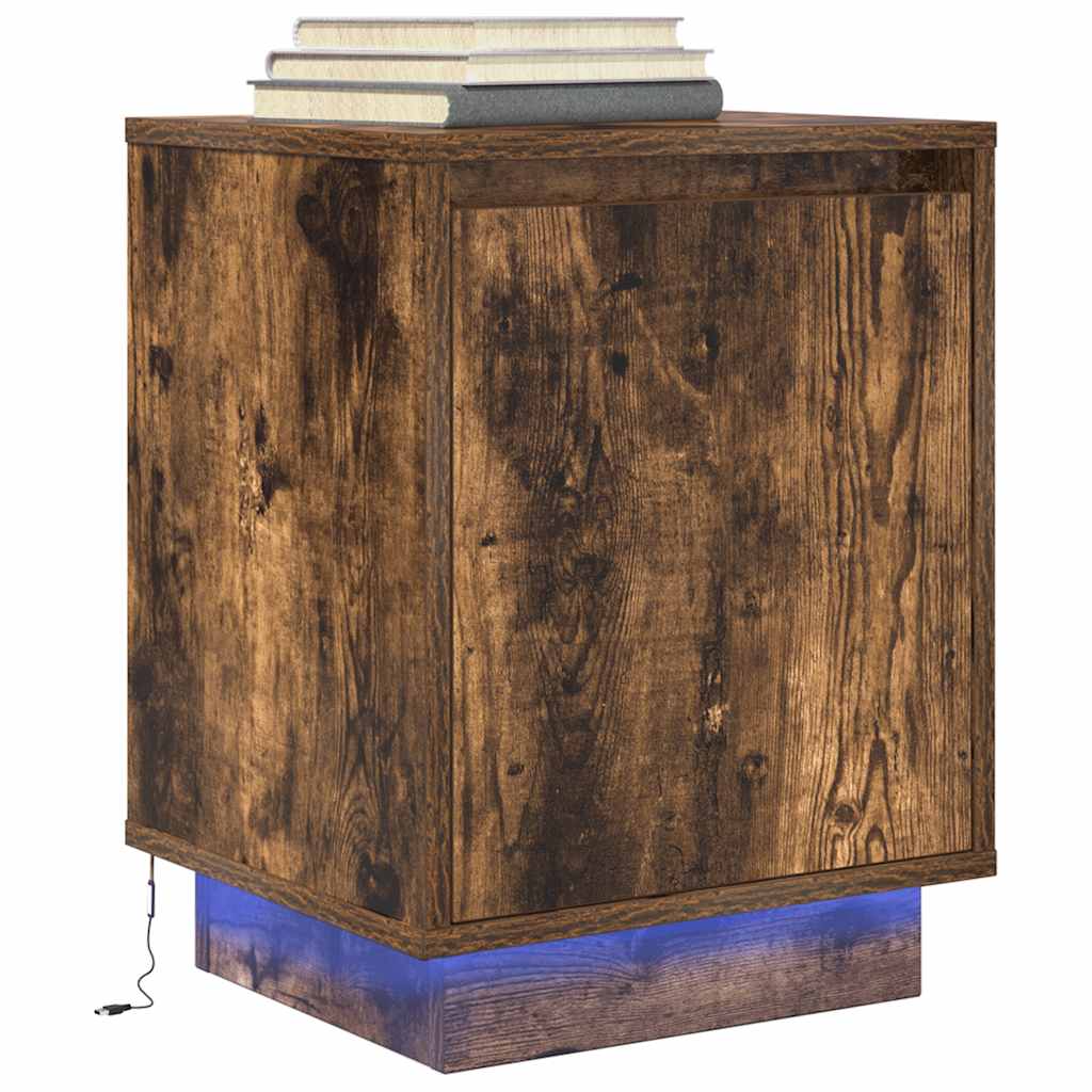 vidaXL Bedside Cabinets with LED Lights 2 pcs Smoked Oak 38x34x50 cm