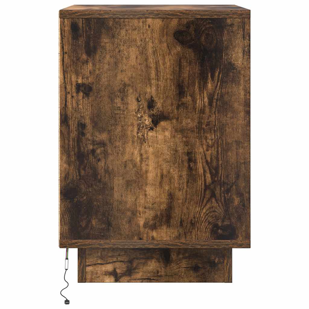 vidaXL Bedside Cabinets with LED Lights 2 pcs Smoked Oak 38x34x50 cm