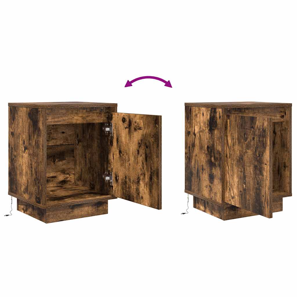 vidaXL Bedside Cabinets with LED Lights 2 pcs Smoked Oak 38x34x50 cm