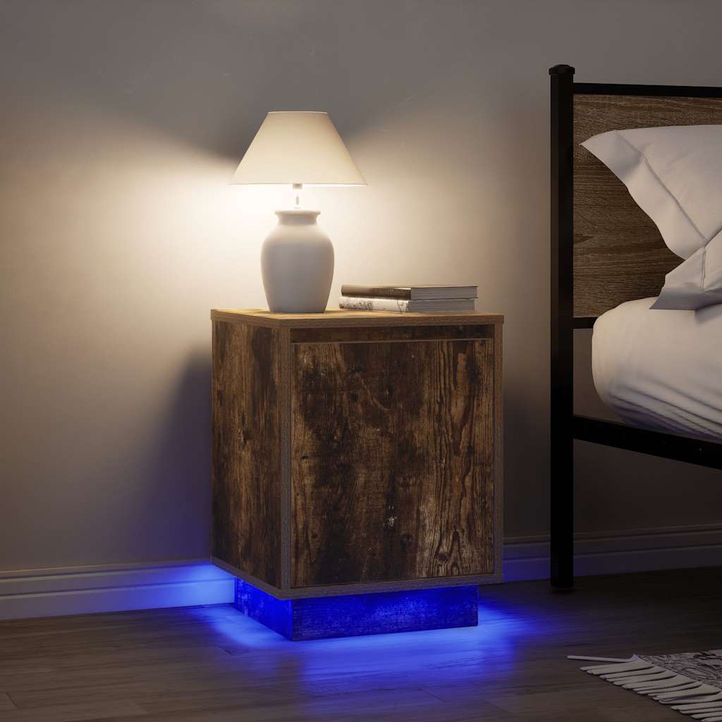 vidaXL Bedside Cabinets with LED Lights 2 pcs Smoked Oak 38x34x50 cm