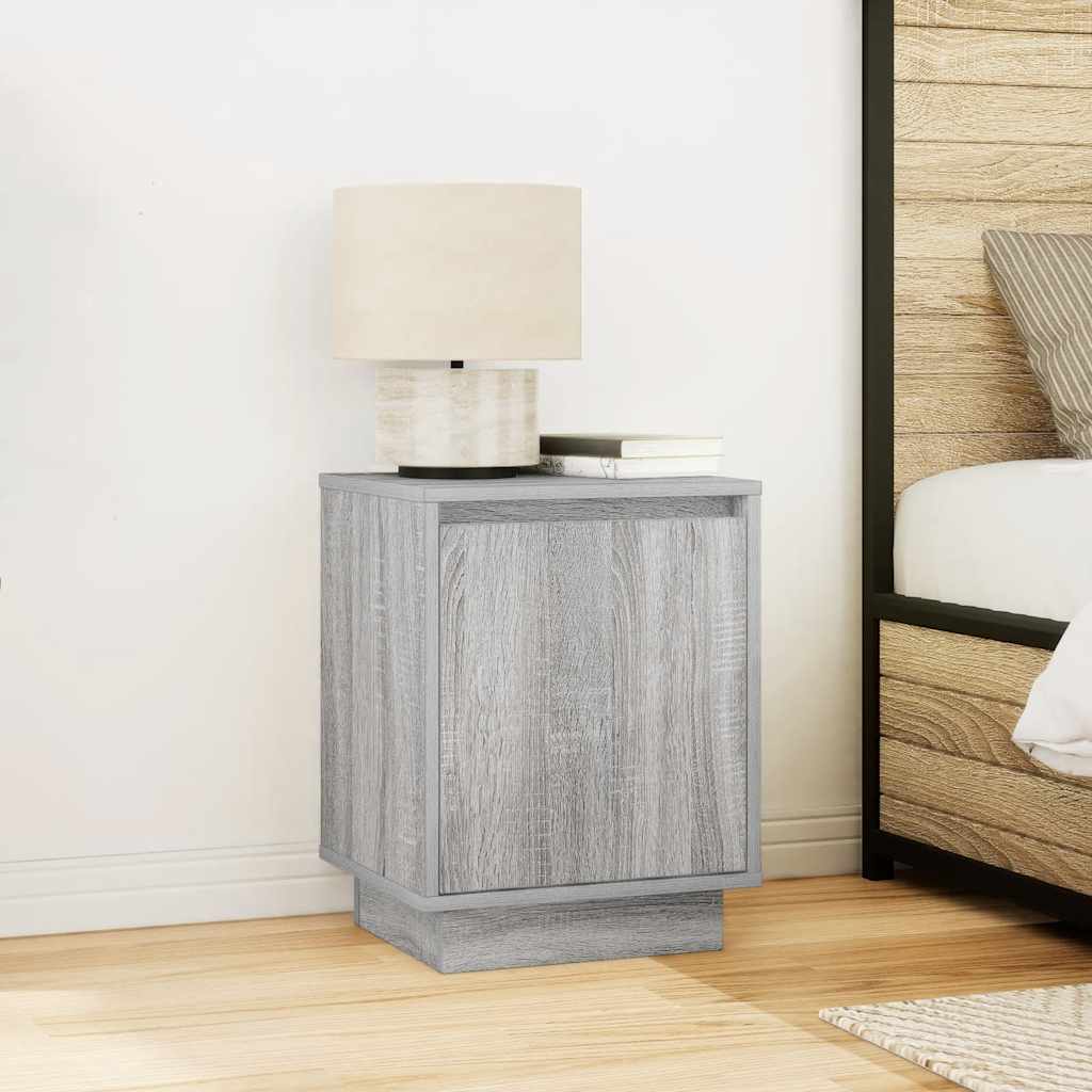 Bedside Cabinet with LED Lights Grey Sonoma 38x34x50 cm