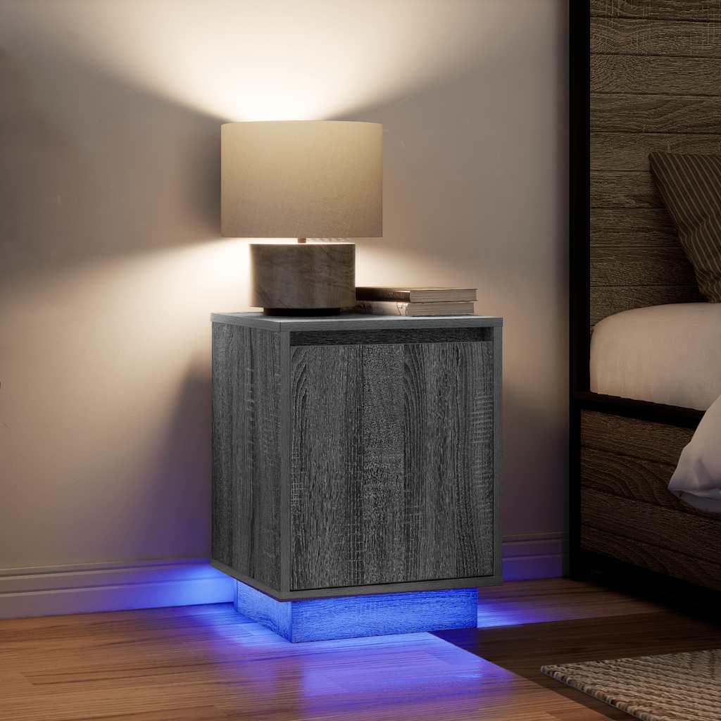 Bedside Cabinet with LED Lights Grey Sonoma 38x34x50 cm