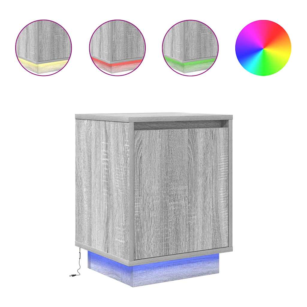 Bedside Cabinets with LED Lights 2 pcs Grey Sonoma 38x34x50 cm