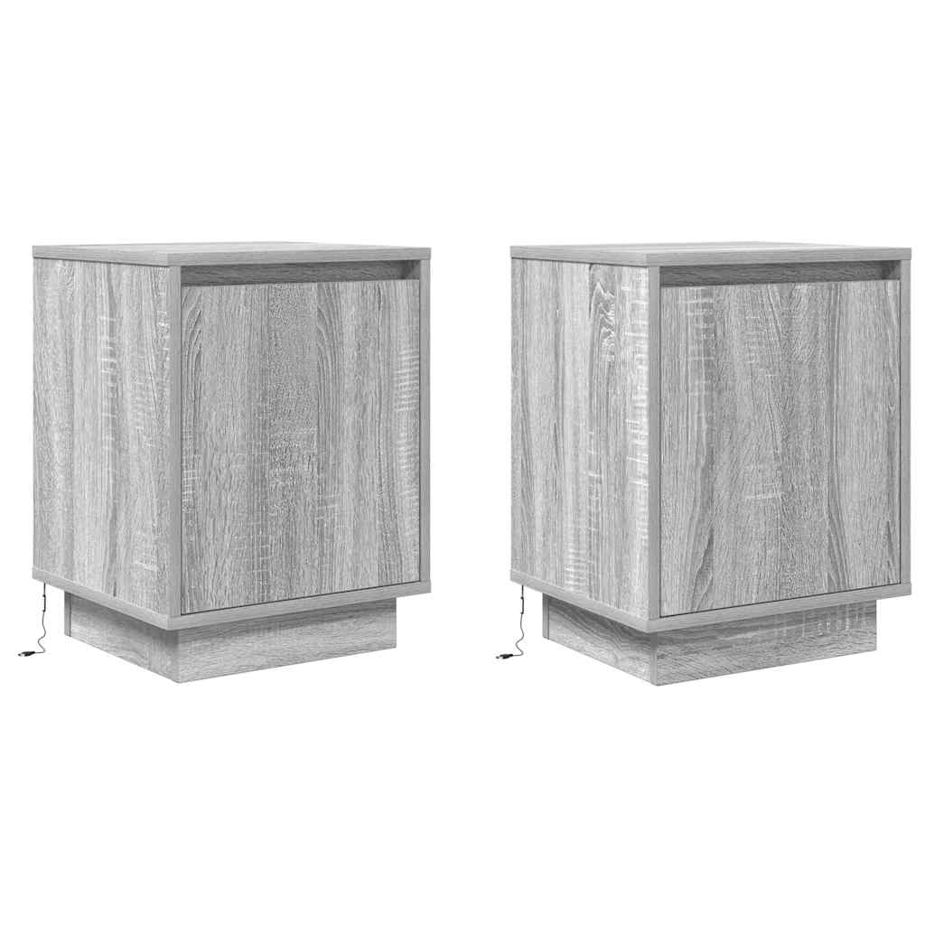 vidaXL Bedside Cabinets with LED Lights 2 pcs Grey Sonoma 38x34x50 cm