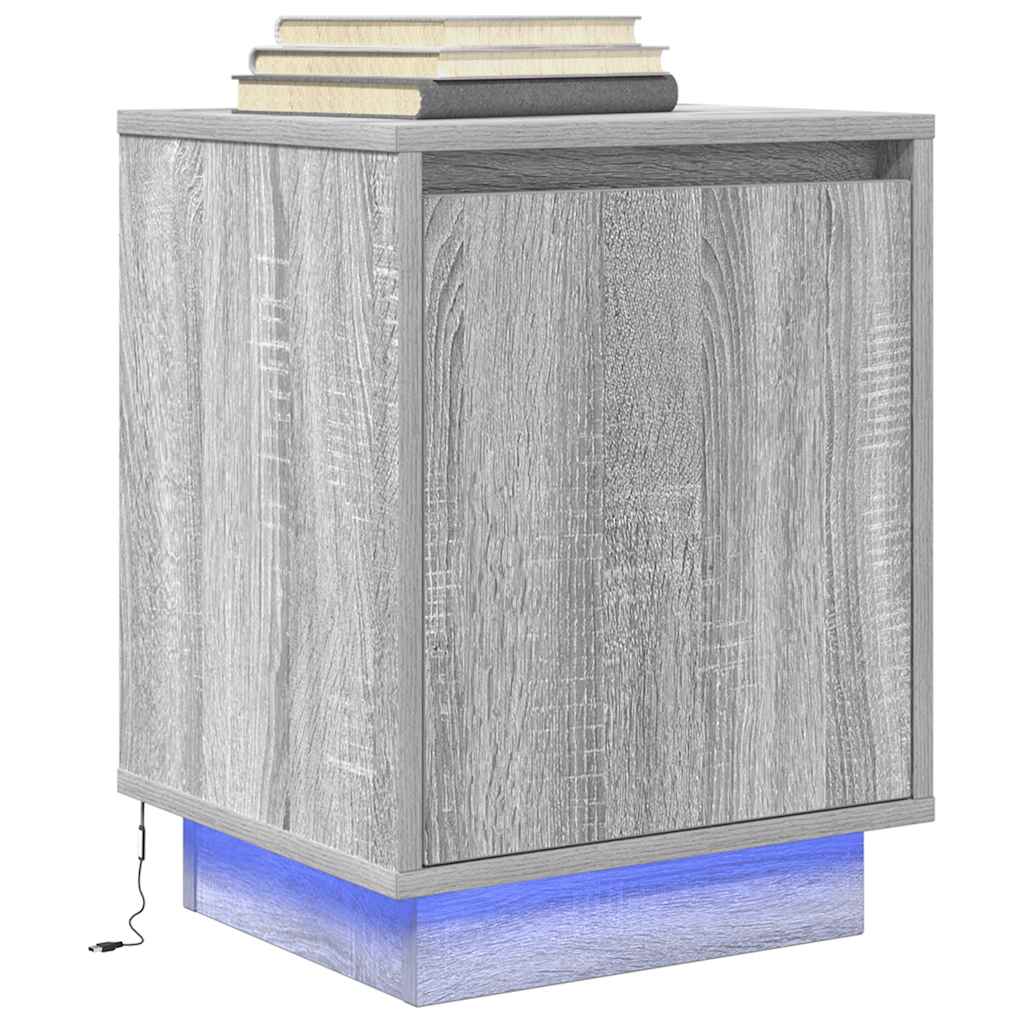 vidaXL Bedside Cabinets with LED Lights 2 pcs Grey Sonoma 38x34x50 cm