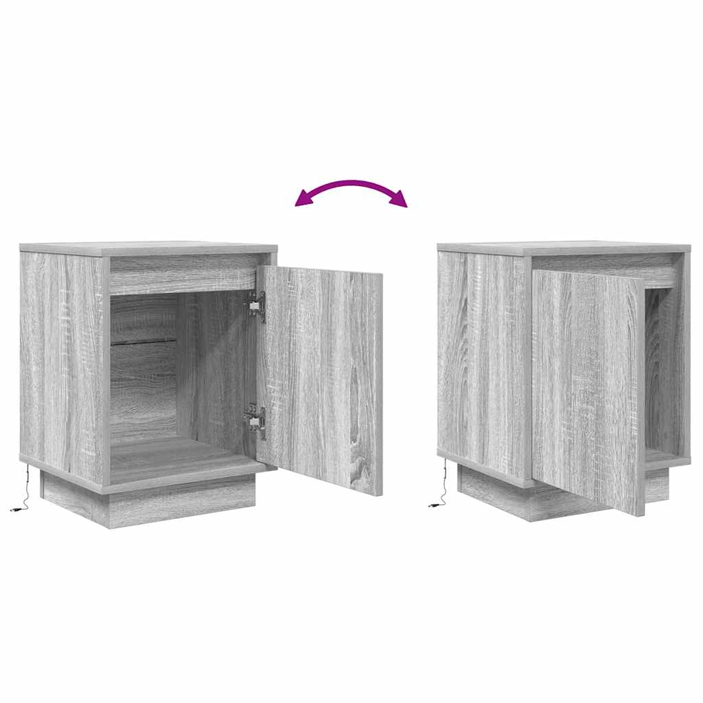 vidaXL Bedside Cabinets with LED Lights 2 pcs Grey Sonoma 38x34x50 cm