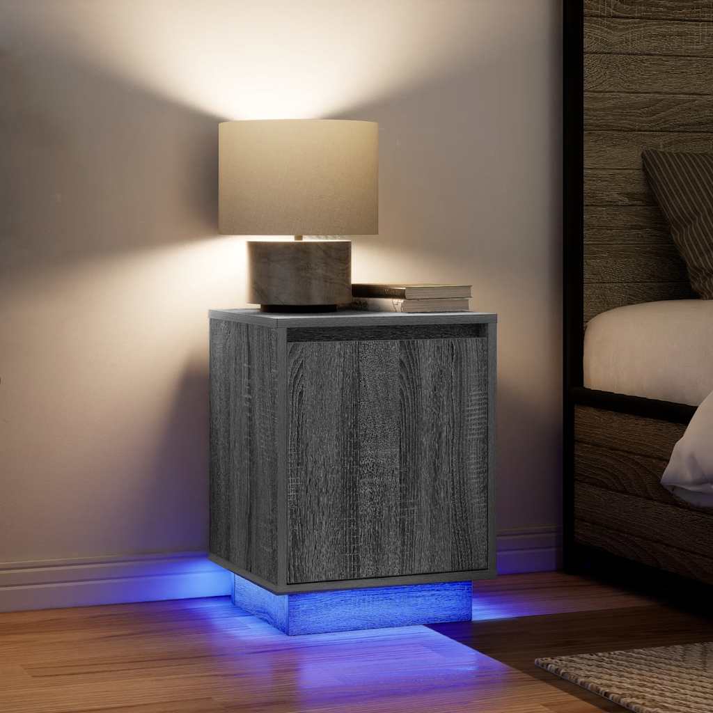 Bedside Cabinets with LED Lights 2 pcs Grey Sonoma 38x34x50 cm