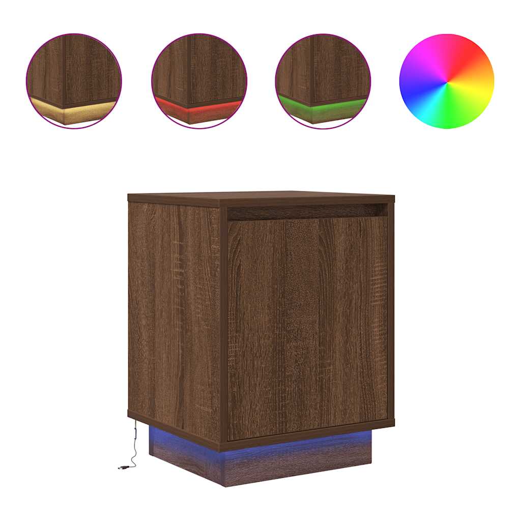Bedside Cabinet with LED Lights Brown Oak 38x34x50 cm