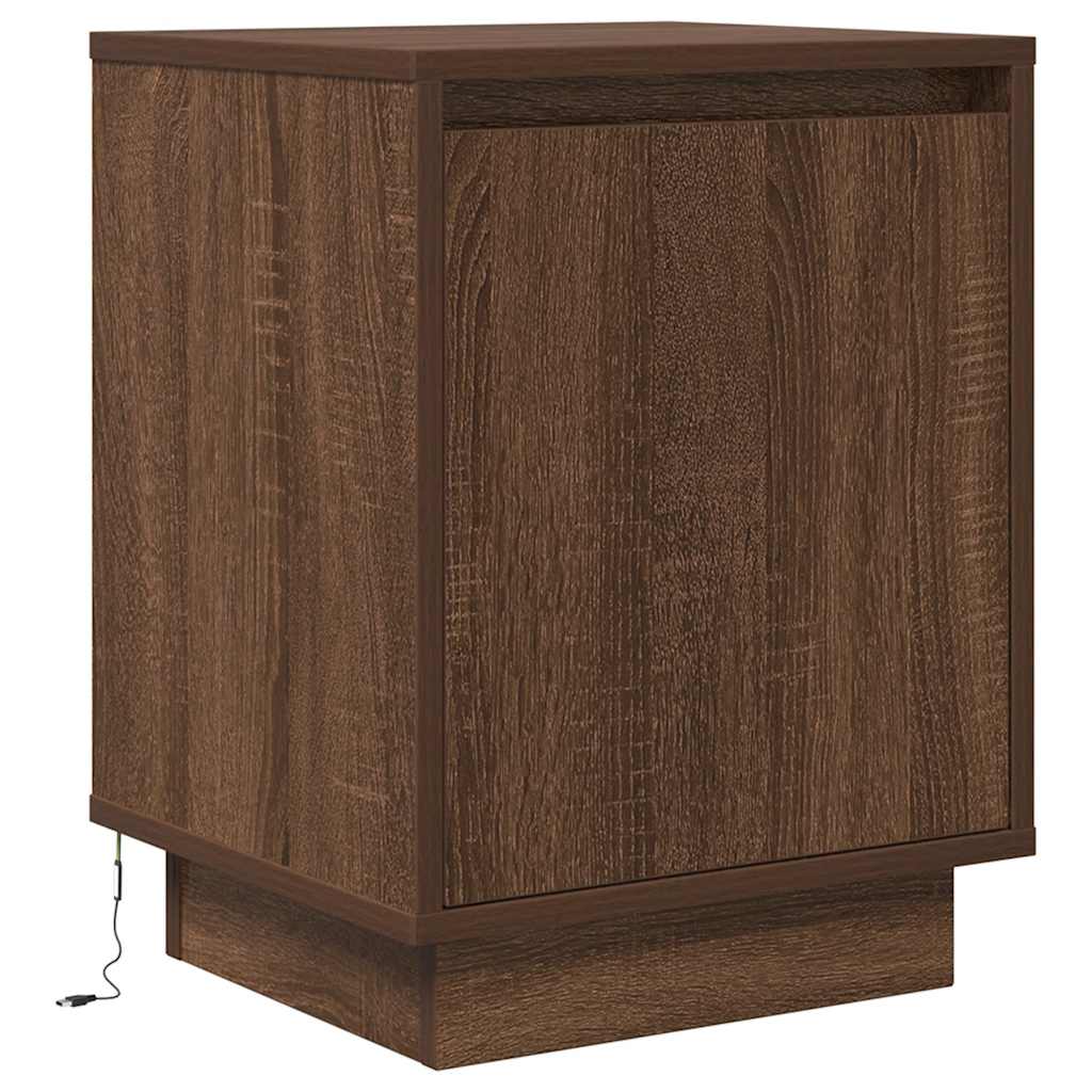 Bedside Cabinet with LED Lights Brown Oak 38x34x50 cm
