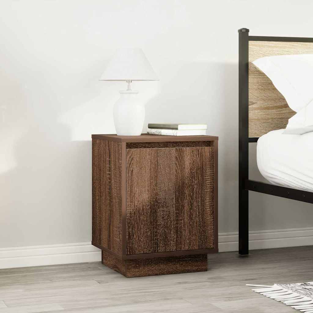 vidaXL Bedside Cabinet with LED Lights Brown Oak 38x34x50 cm