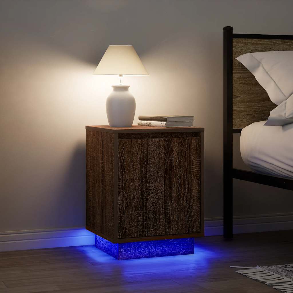 Bedside Cabinet with LED Lights Brown Oak 38x34x50 cm