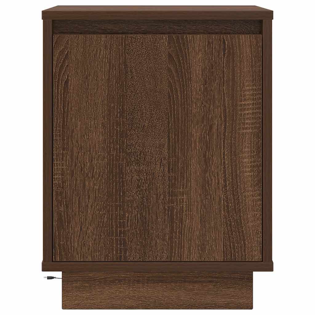 Bedside Cabinet with LED Lights Brown Oak 38x34x50 cm