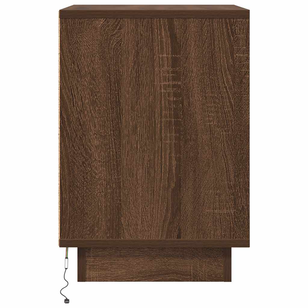 Bedside Cabinet with LED Lights Brown Oak 38x34x50 cm