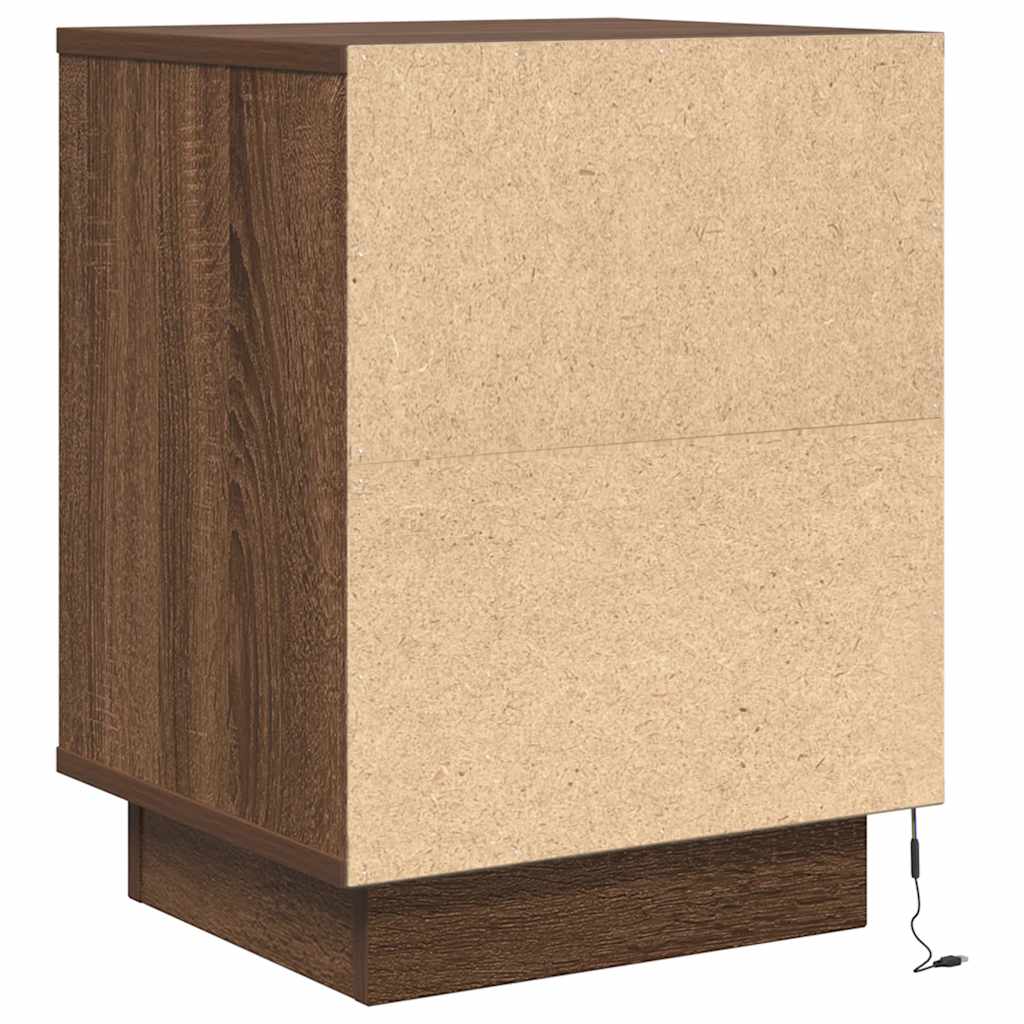 Bedside Cabinet with LED Lights Brown Oak 38x34x50 cm