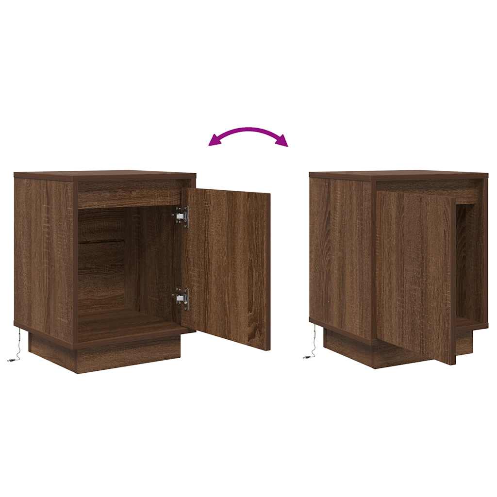 vidaXL Bedside Cabinet with LED Lights Brown Oak 38x34x50 cm