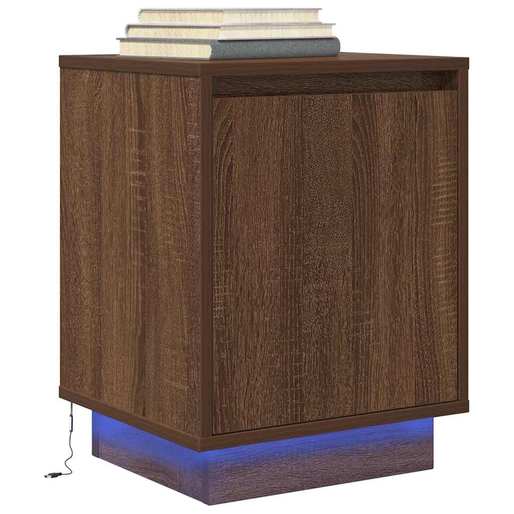vidaXL Bedside Cabinet with LED Lights Brown Oak 38x34x50 cm