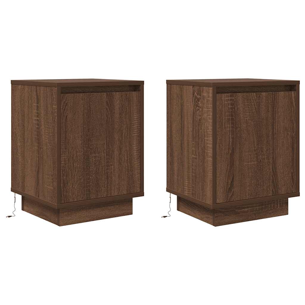 vidaXL Bedside Cabinets with LED Lights 2 pcs Brown Oak 38x34x50 cm