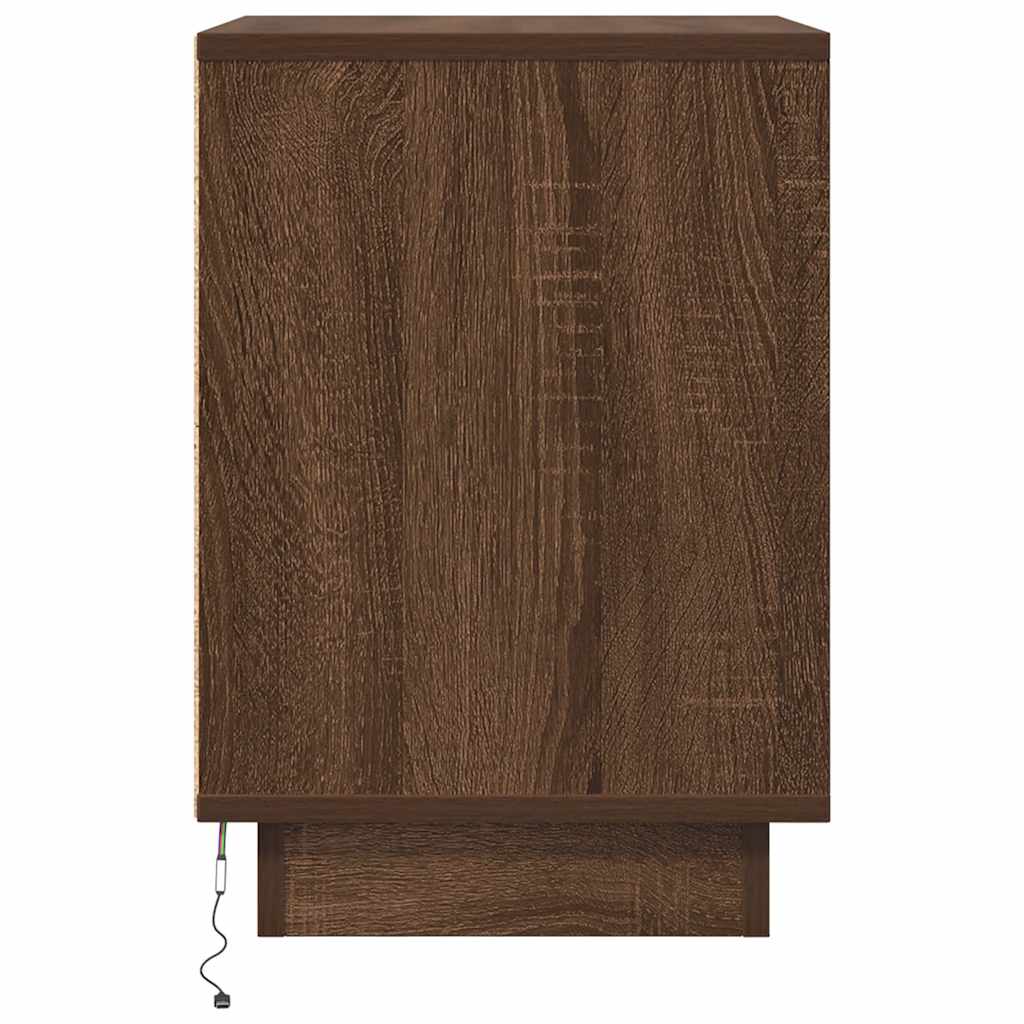 vidaXL Bedside Cabinets with LED Lights 2 pcs Brown Oak 38x34x50 cm