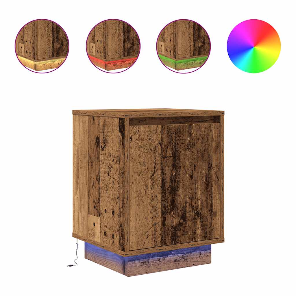 Bedside Cabinet with LED Lights Old Wood 38x34x50 cm