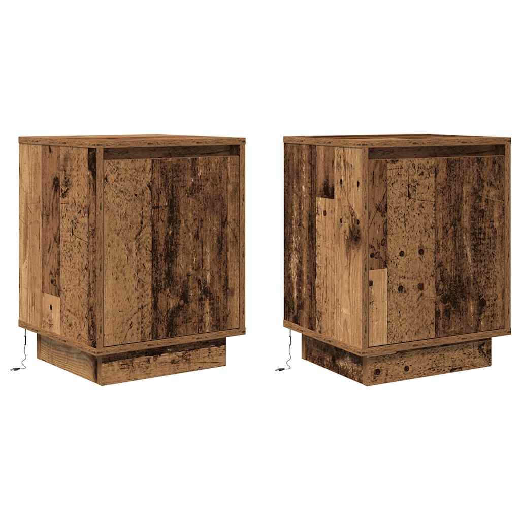 vidaXL Bedside Cabinets with LED Lights 2 pcs Old Wood 38x34x50 cm