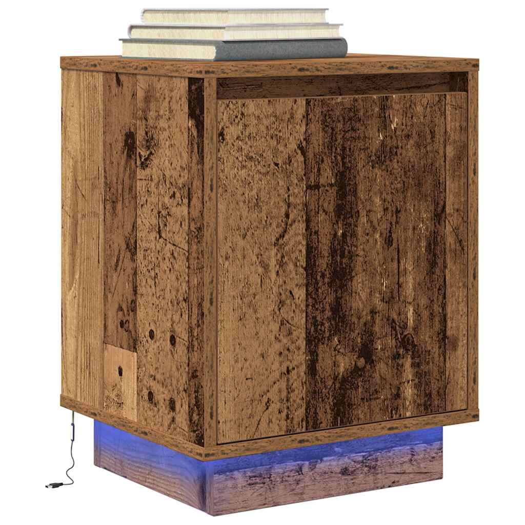 vidaXL Bedside Cabinets with LED Lights 2 pcs Old Wood 38x34x50 cm