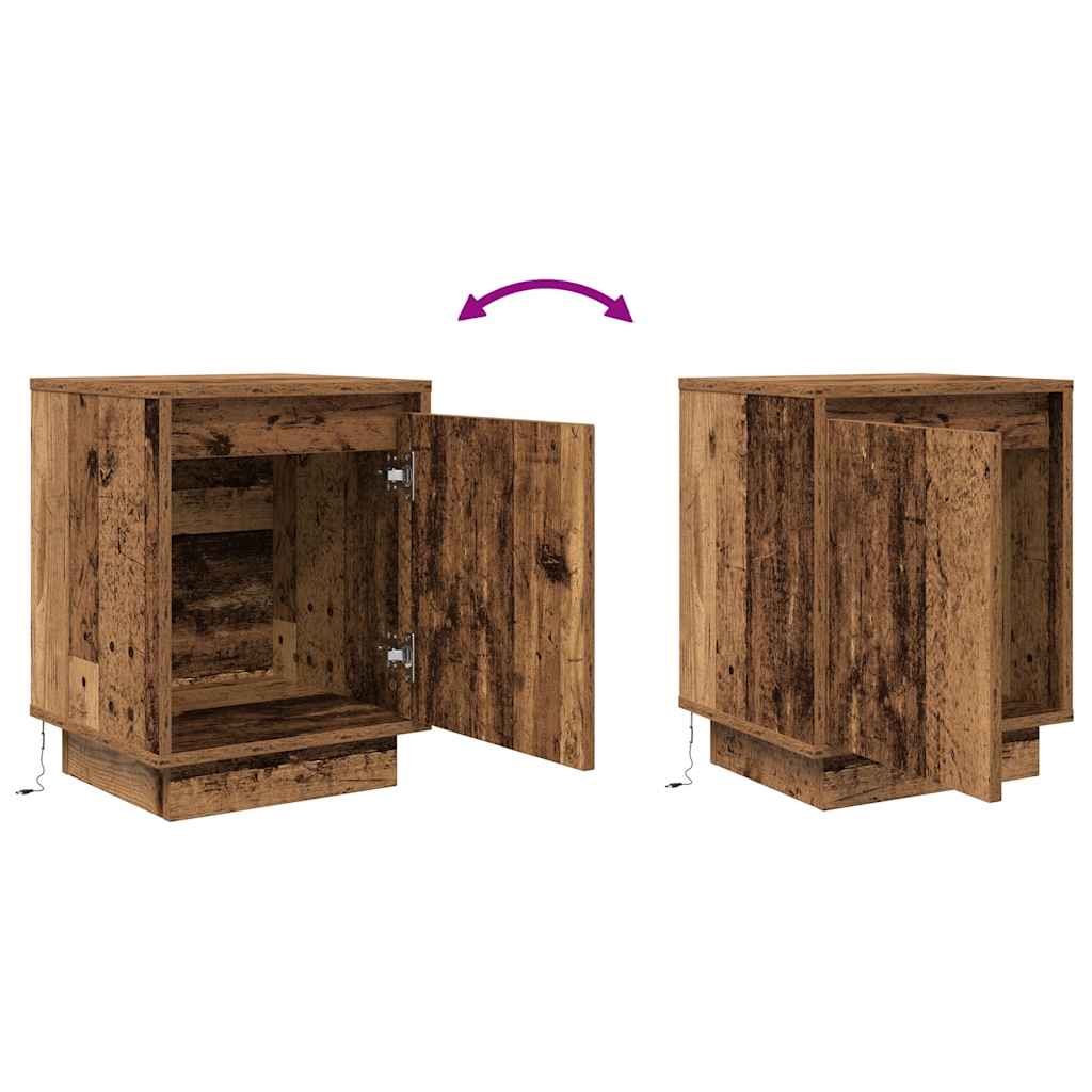 vidaXL Bedside Cabinets with LED Lights 2 pcs Old Wood 38x34x50 cm