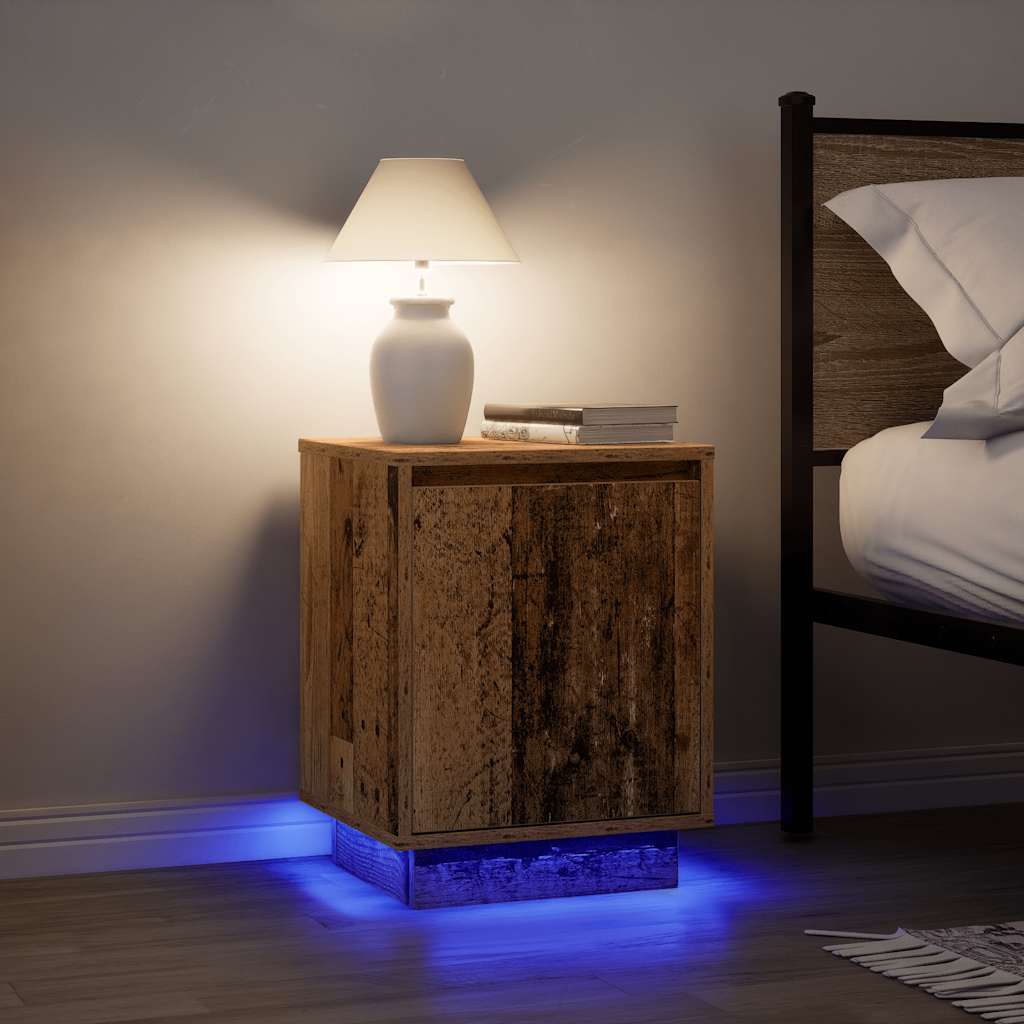 vidaXL Bedside Cabinets with LED Lights 2 pcs Old Wood 38x34x50 cm