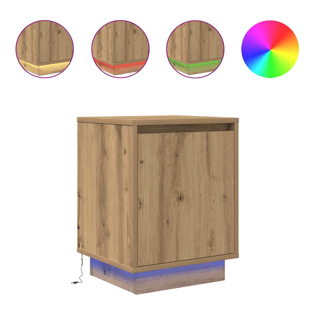 Bedside Cabinet with LED Lights Artisan Oak 38x34x50 cm
