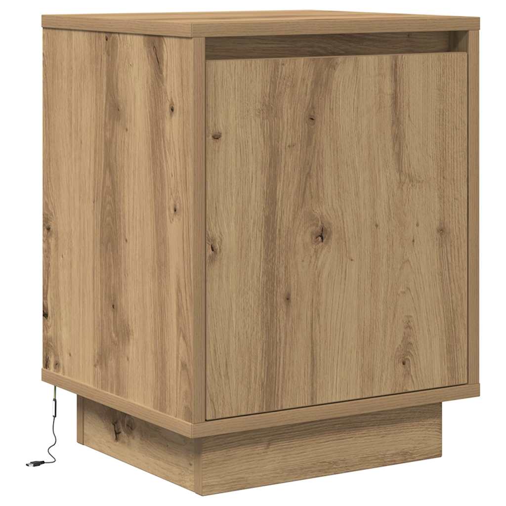 Bedside Cabinet with LED Lights Artisan Oak 38x34x50 cm