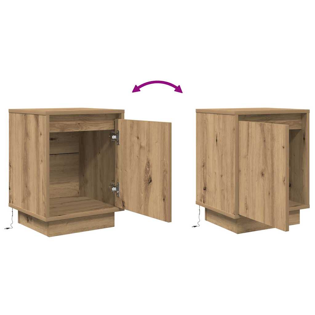 Bedside Cabinet with LED Lights Artisan Oak 38x34x50 cm