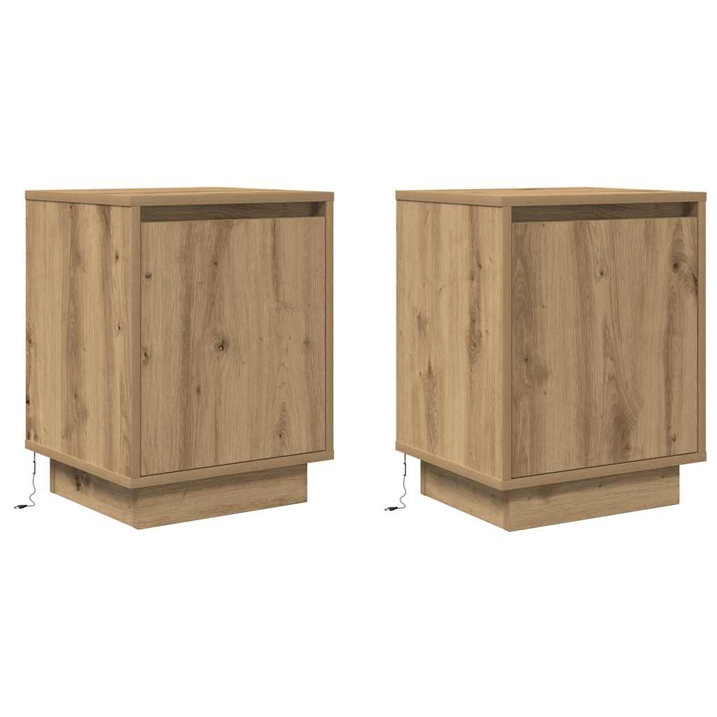 Bedside Cabinets with LED Lights 2 pcs Artisan Oak 38x34x50 cm