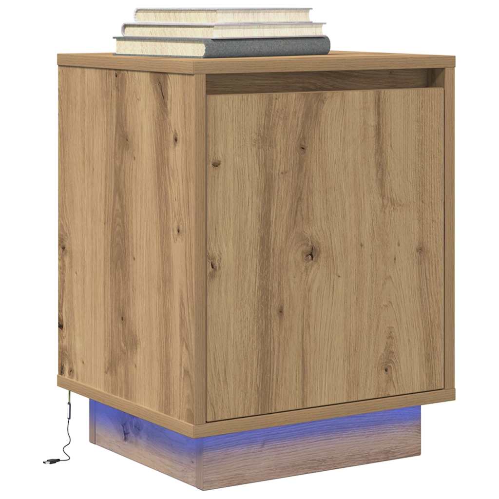 vidaXL Bedside Cabinets with LED Lights 2 pcs Artisan Oak 38x34x50 cm