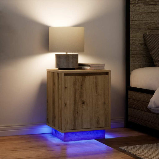 vidaXL Bedside Cabinets with LED Lights 2 pcs Artisan Oak 38x34x50 cm