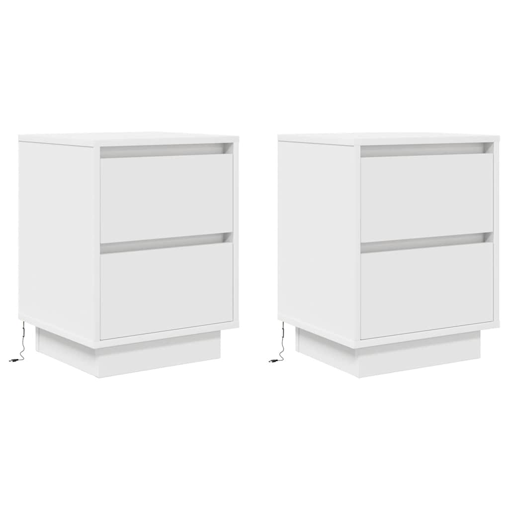 vidaXL Bedside Cabinets with LED Lights 2 pcs White 38x34x50 cm