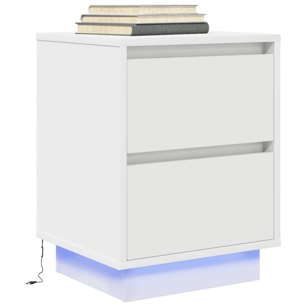 vidaXL Bedside Cabinets with LED Lights 2 pcs White 38x34x50 cm