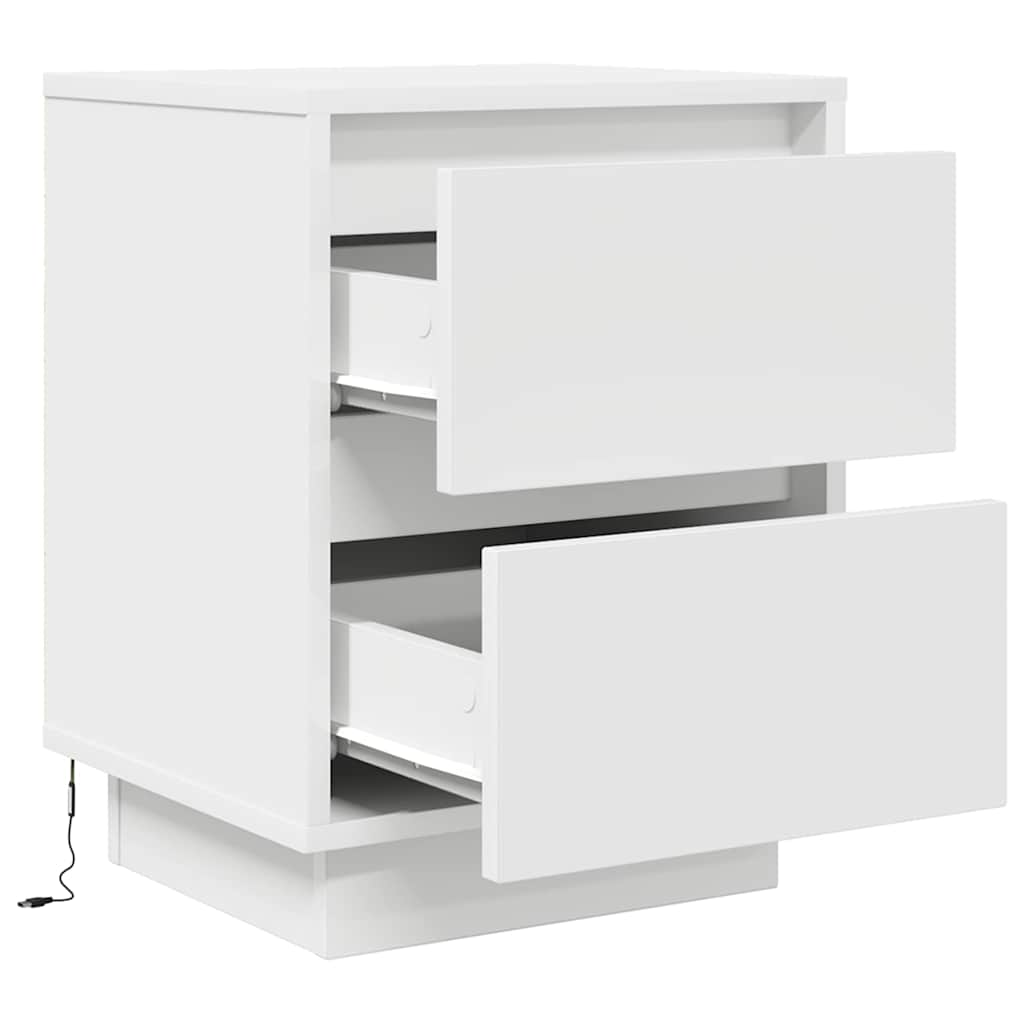 vidaXL Bedside Cabinets with LED Lights 2 pcs White 38x34x50 cm