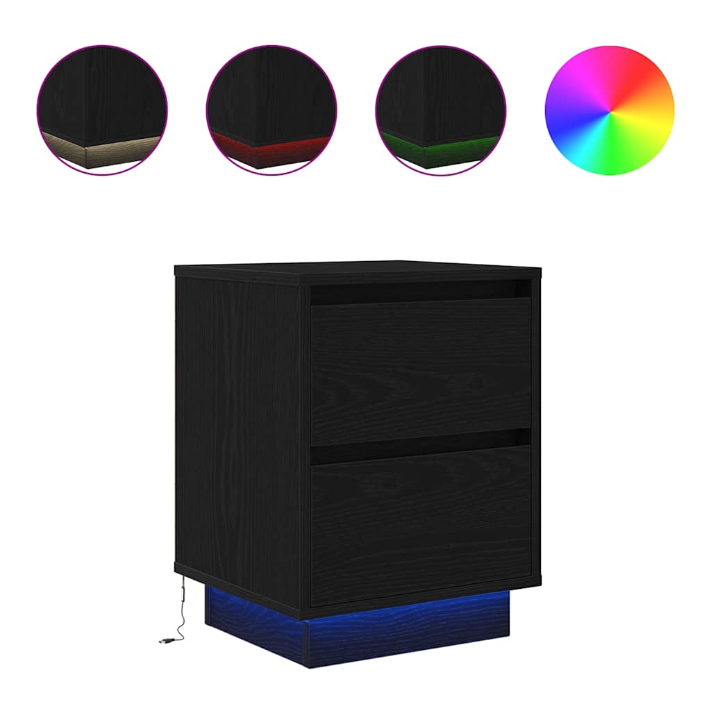 Bedside Cabinets with LED Lights 2 pcs Black 38x34x50 cm