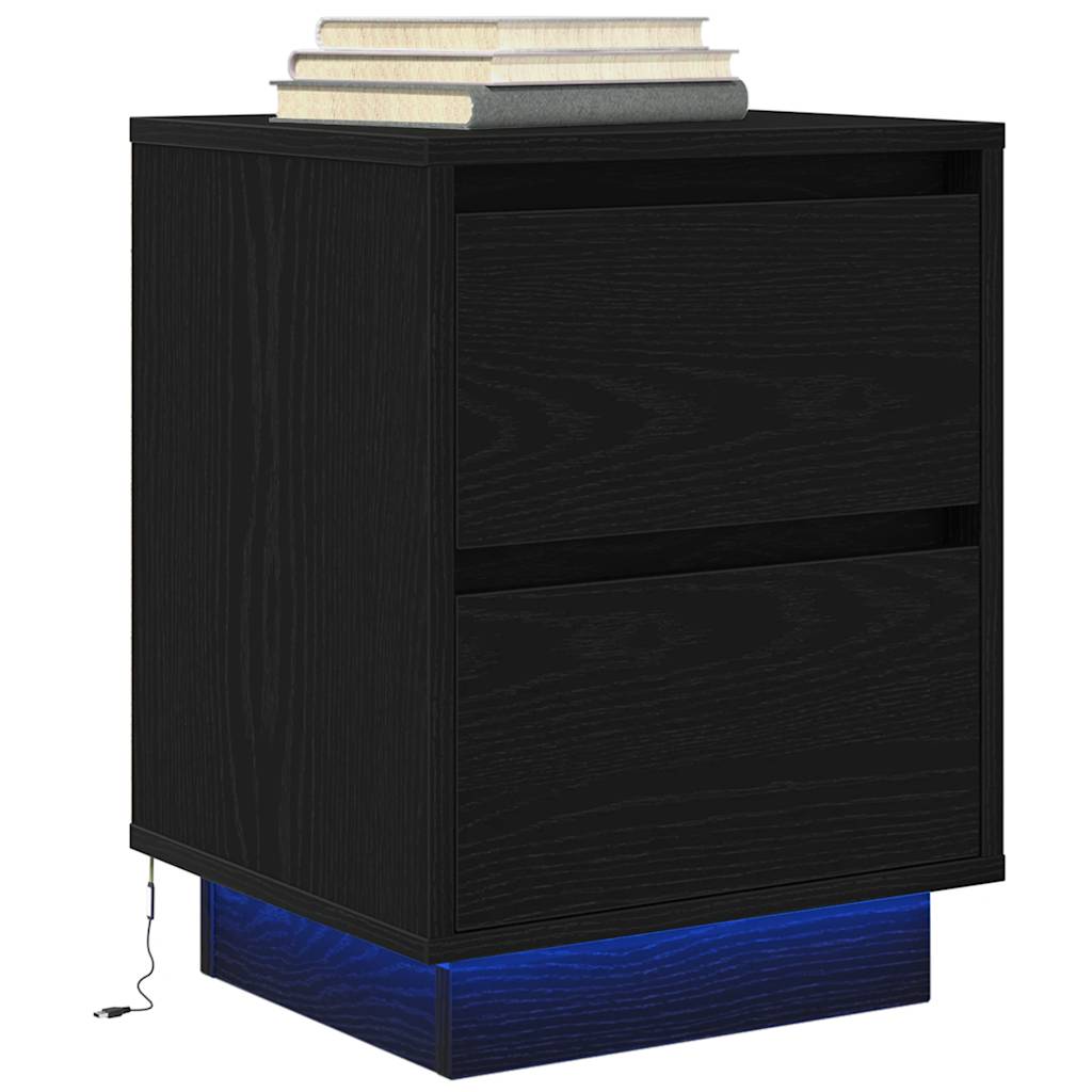 vidaXL Bedside Cabinets with LED Lights 2 pcs Black 38x34x50 cm