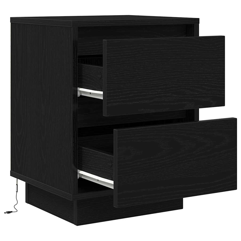 vidaXL Bedside Cabinets with LED Lights 2 pcs Black 38x34x50 cm