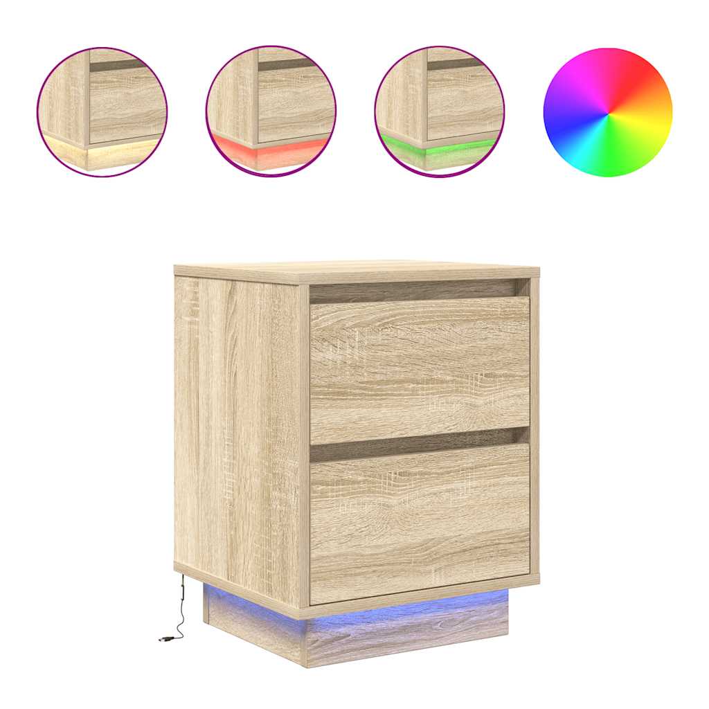 vidaXL Bedside Cabinets with LED Lights 2 pcs Sonoma Oak 38x34x50 cm