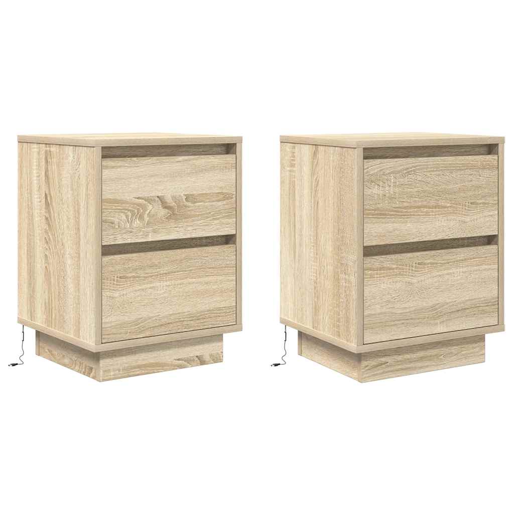 vidaXL Bedside Cabinets with LED Lights 2 pcs Sonoma Oak 38x34x50 cm