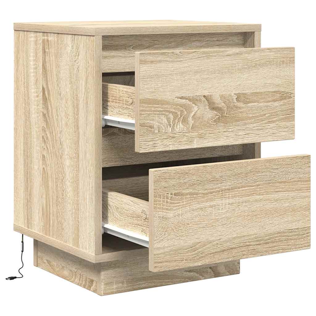 vidaXL Bedside Cabinets with LED Lights 2 pcs Sonoma Oak 38x34x50 cm