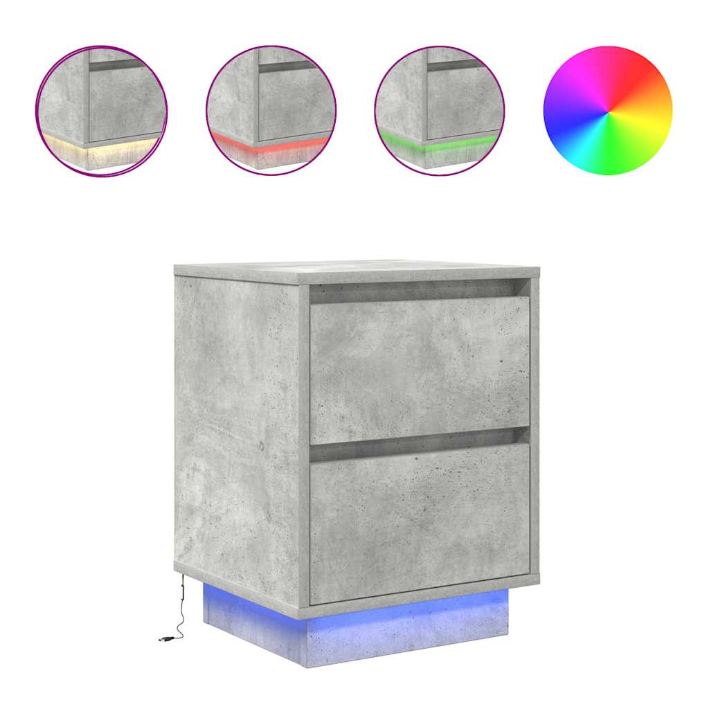 vidaXL Bedside Cabinets with LED Lights 2 pcs Concrete Grey 38x34x50 cm