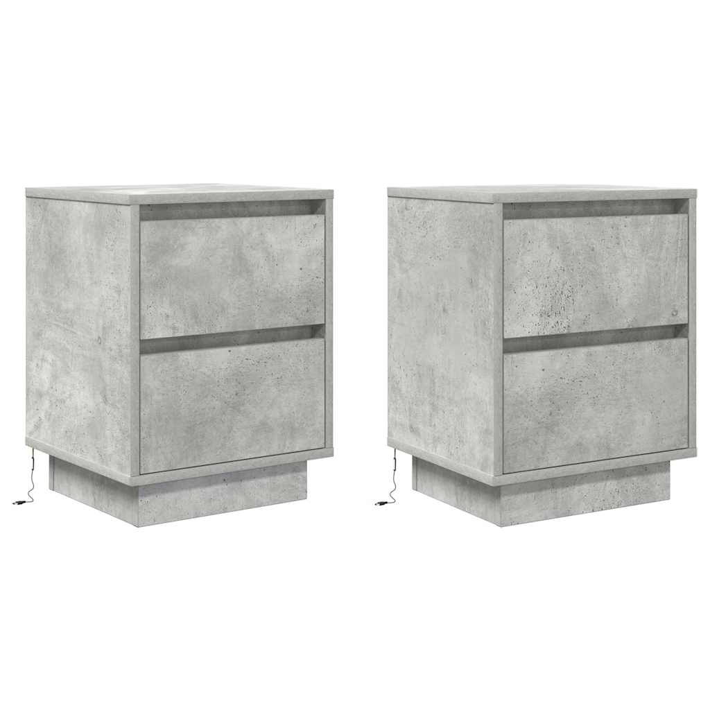 vidaXL Bedside Cabinets with LED Lights 2 pcs Concrete Grey 38x34x50 cm