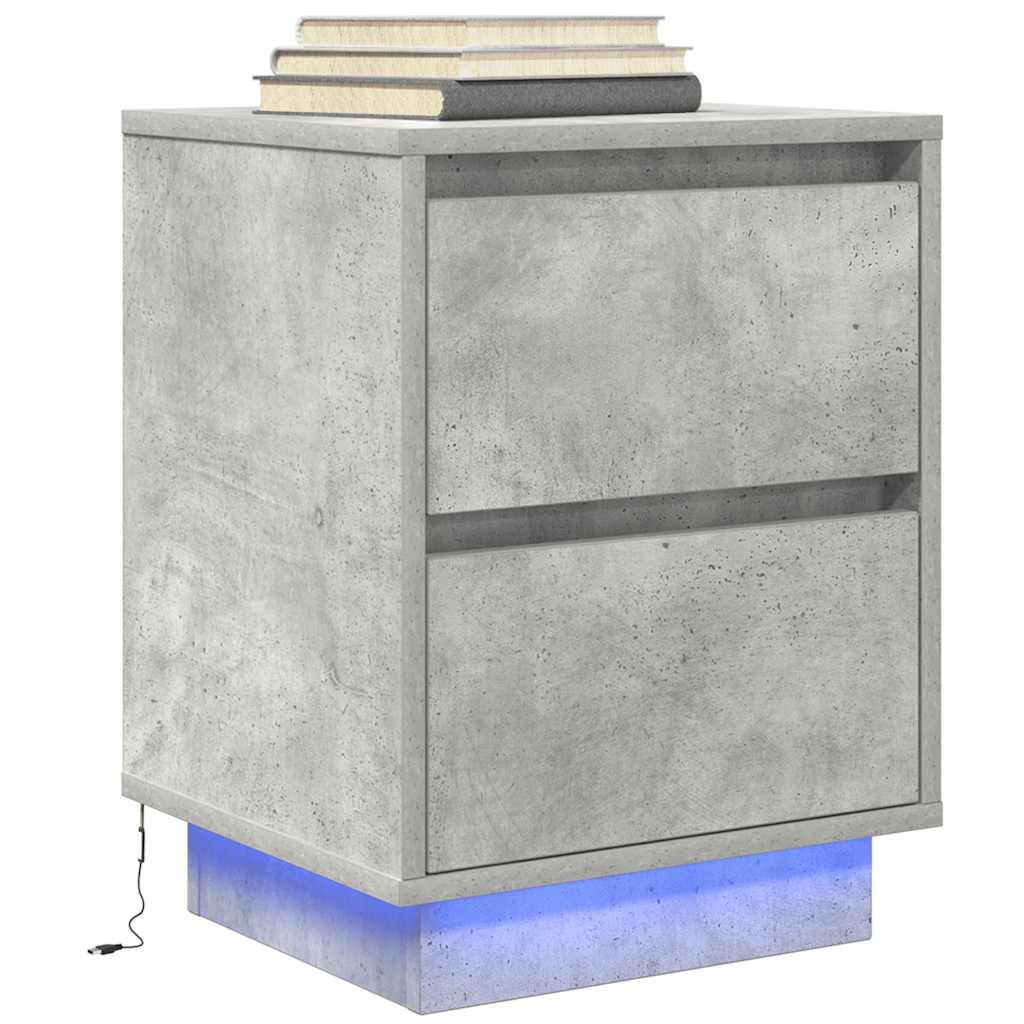 vidaXL Bedside Cabinets with LED Lights 2 pcs Concrete Grey 38x34x50 cm