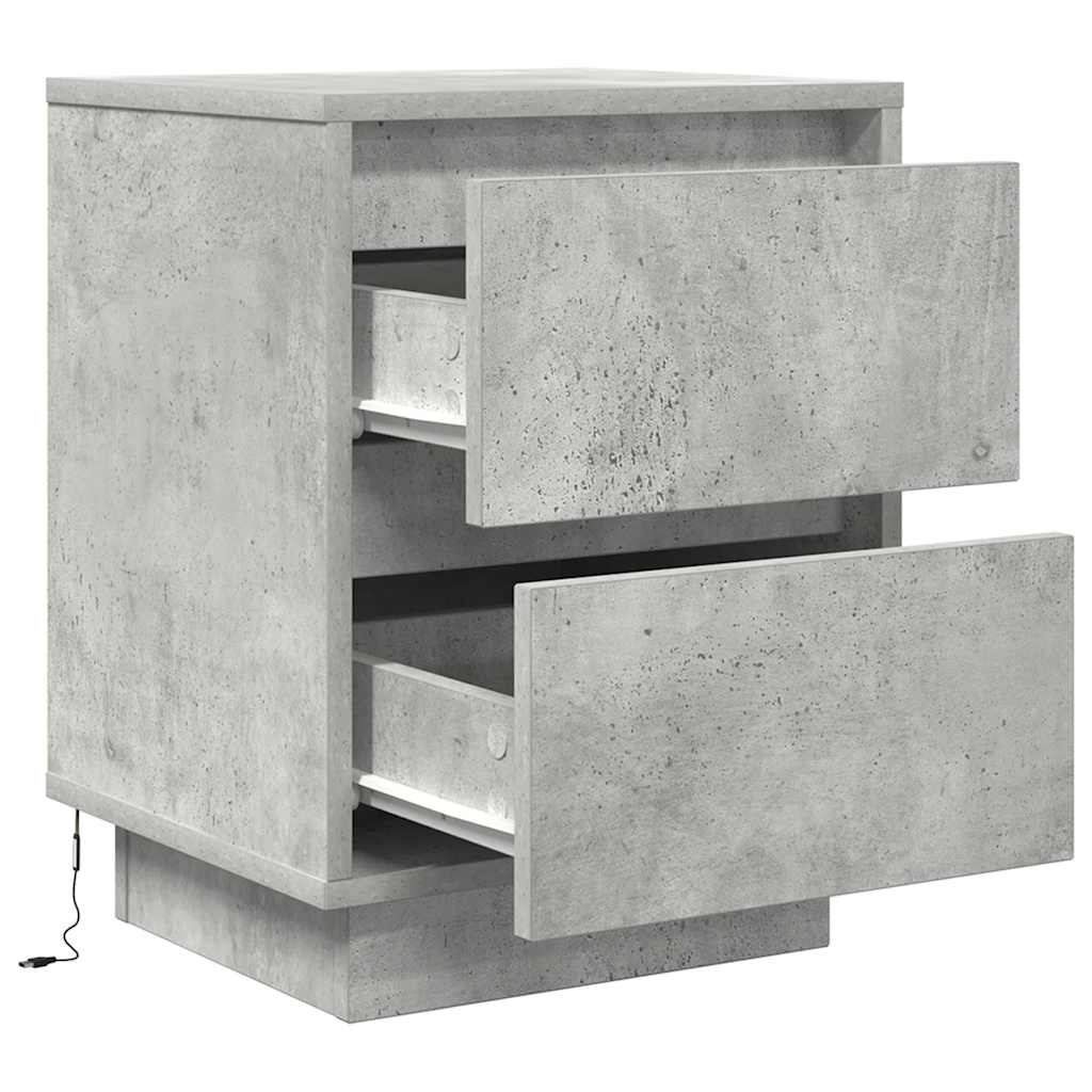 vidaXL Bedside Cabinets with LED Lights 2 pcs Concrete Grey 38x34x50 cm