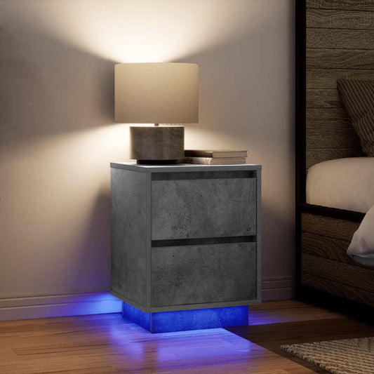 vidaXL Bedside Cabinets with LED Lights 2 pcs Concrete Grey 38x34x50 cm