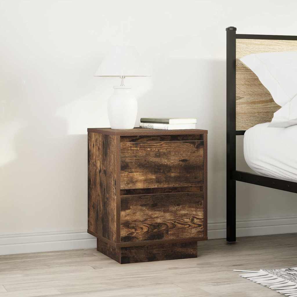 vidaXL Bedside Cabinets with LED Lights 2 pcs Smoked Oak 38x34x50 cm