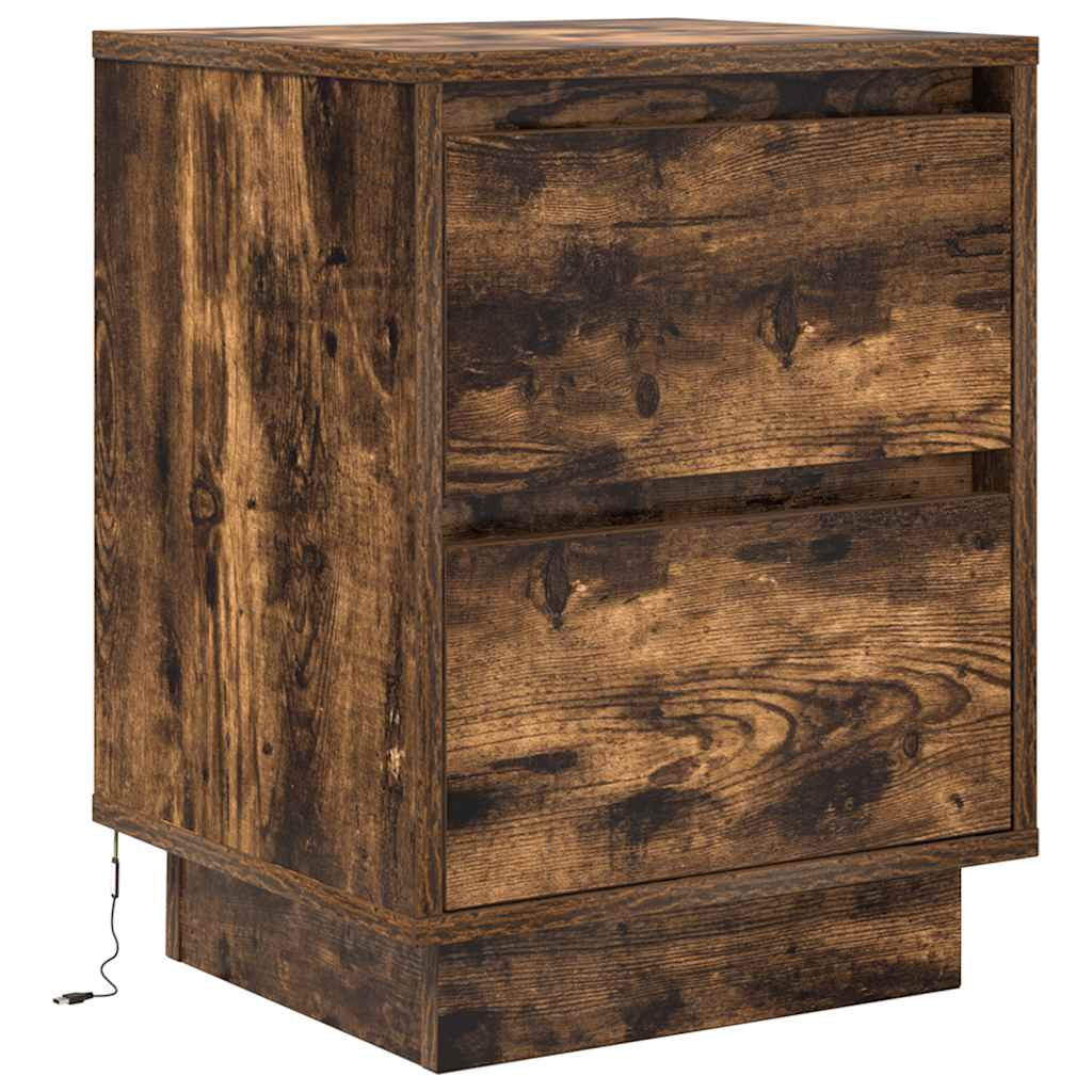 vidaXL Bedside Cabinets with LED Lights 2 pcs Smoked Oak 38x34x50 cm